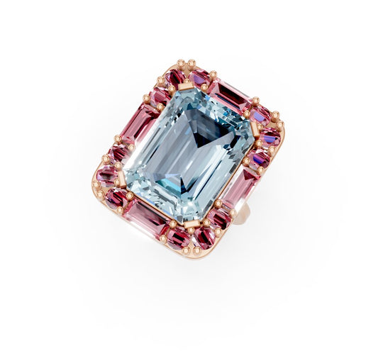 Aquamarine and Tourmaline Ring