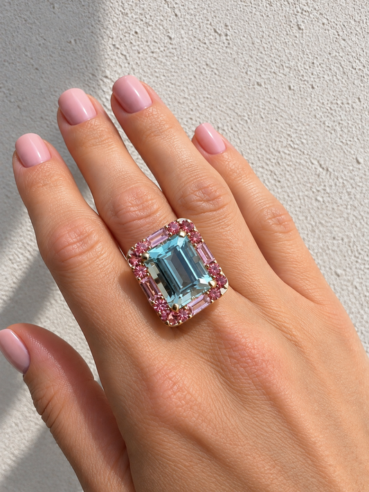 Aquamarine and Tourmaline Ring