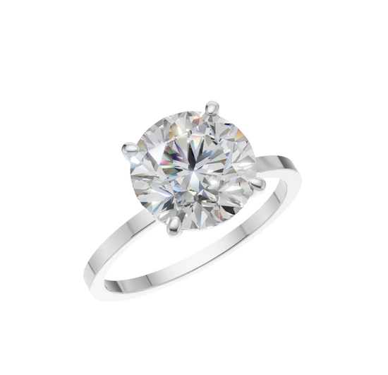 Silver ring with a large diamond on a white background